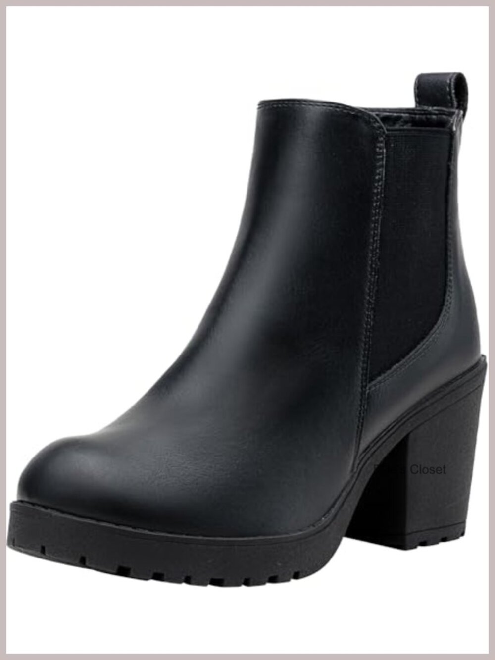 Faux Leather Chunky Block Heel Platform Chelsea Ankle Boots Zip